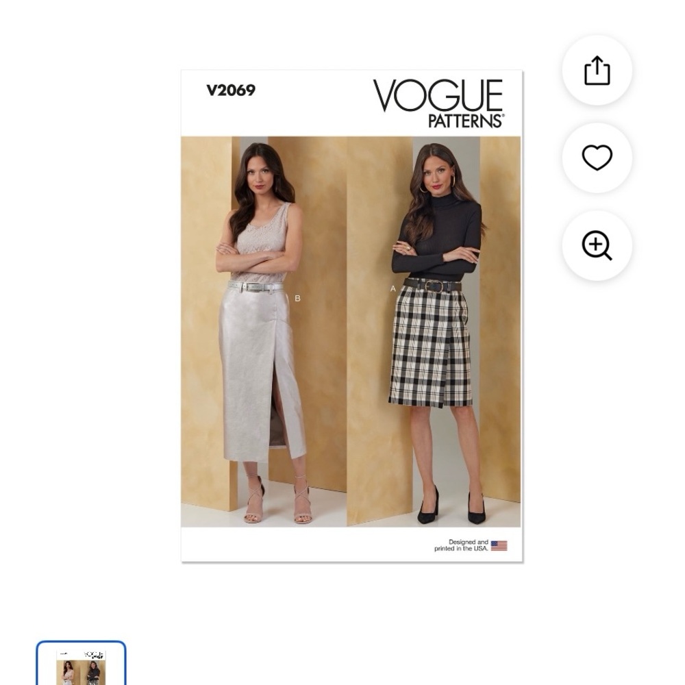 Vogue V2069 Size B5 Misses Skirts Sewing Pattern